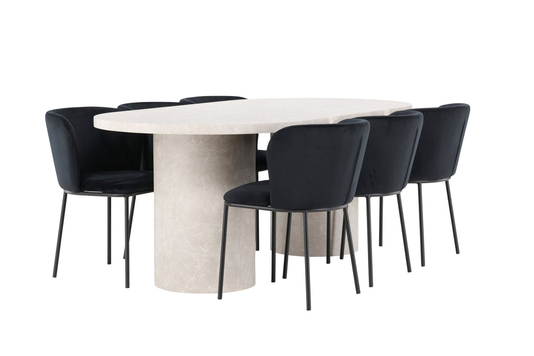 Venture Home Narvik Table - Beige with 6 Edina Chair - Black