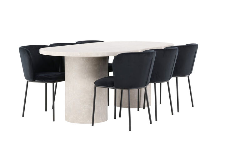 Venture Home Narvik Table - Beige with 6 Edina Chair - Black