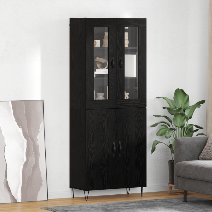 Highboard Hvid og Sort Eg 69,5 x 34 x 180 cm Konstrueret træ