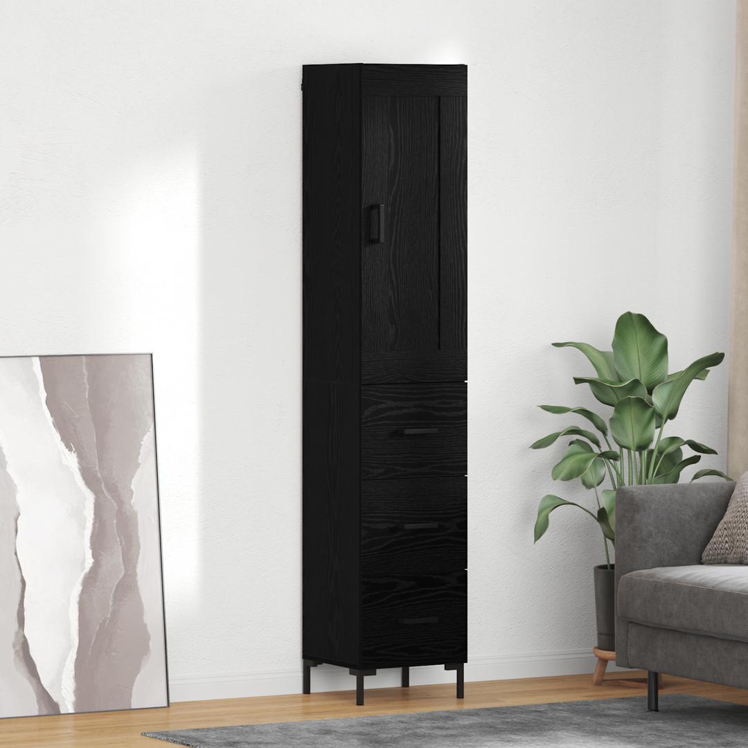 Highboard med skuffe Sort eg 34,5 x 34 x 180 cm Konstrueret træ