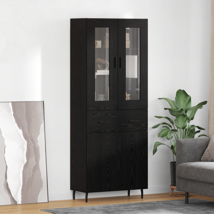Highboard med skuffe 2 pcs Sort eg Konstrueret træ