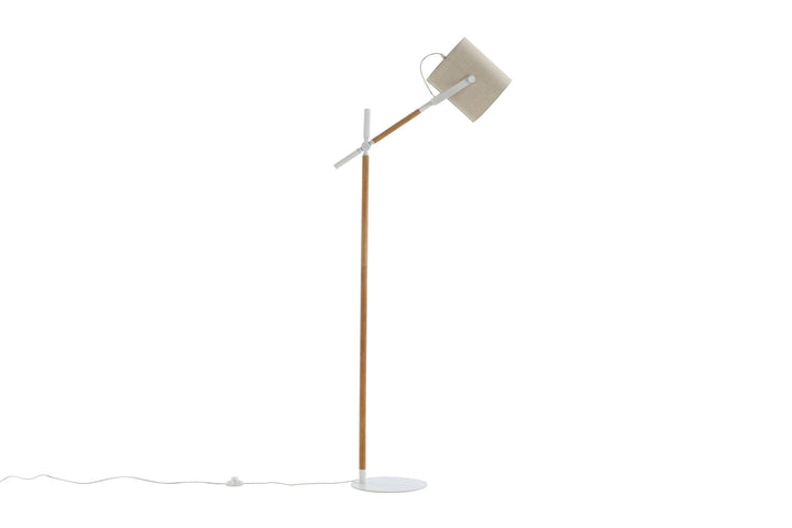 Venture Home Dennis -Floor Lamp - White / Wood/Beige Linen