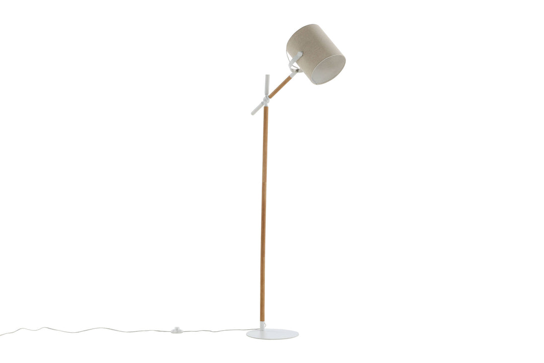 Venture Home Dennis -Floor Lamp - White / Wood/Beige Linen