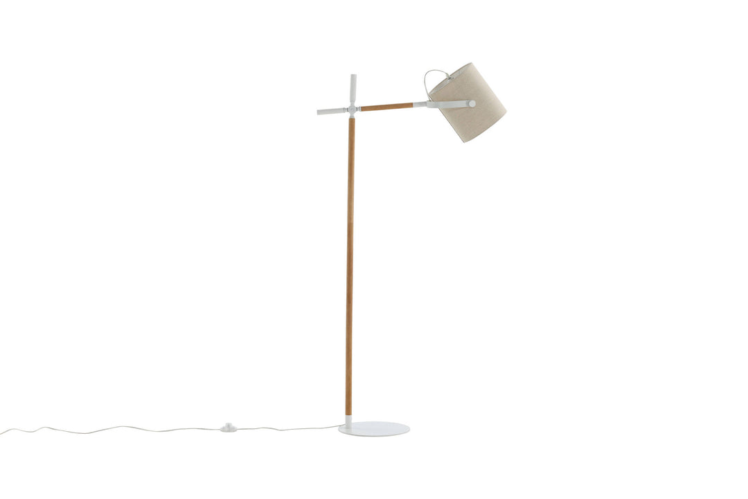 Venture Home Dennis -Floor Lamp - White / Wood/Beige Linen