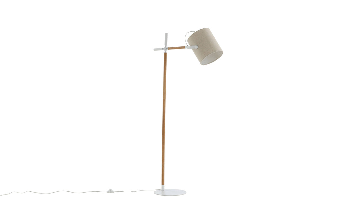 Venture Home Dennis -Floor Lamp - White / Wood/Beige Linen