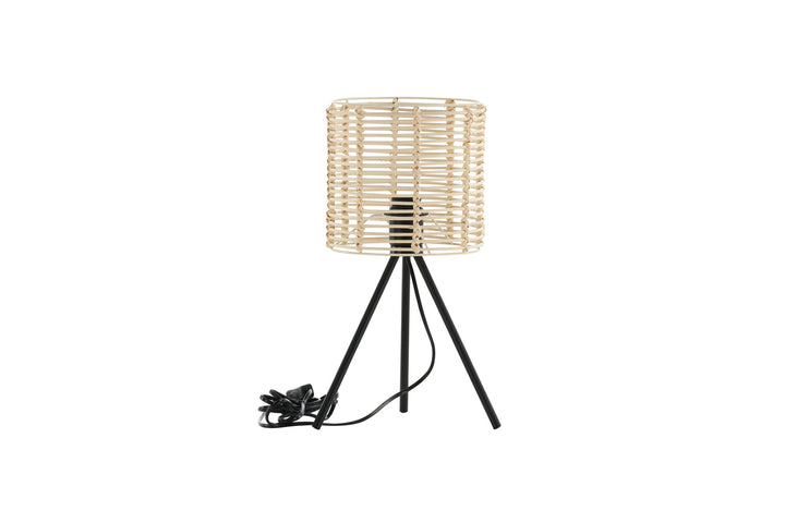 Venture Home Fence -Table Lamp - Black/Natural Rattan