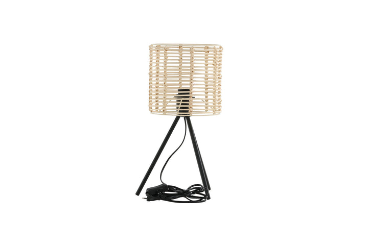 Venture Home Fence -Table Lamp - Black/Natural Rattan