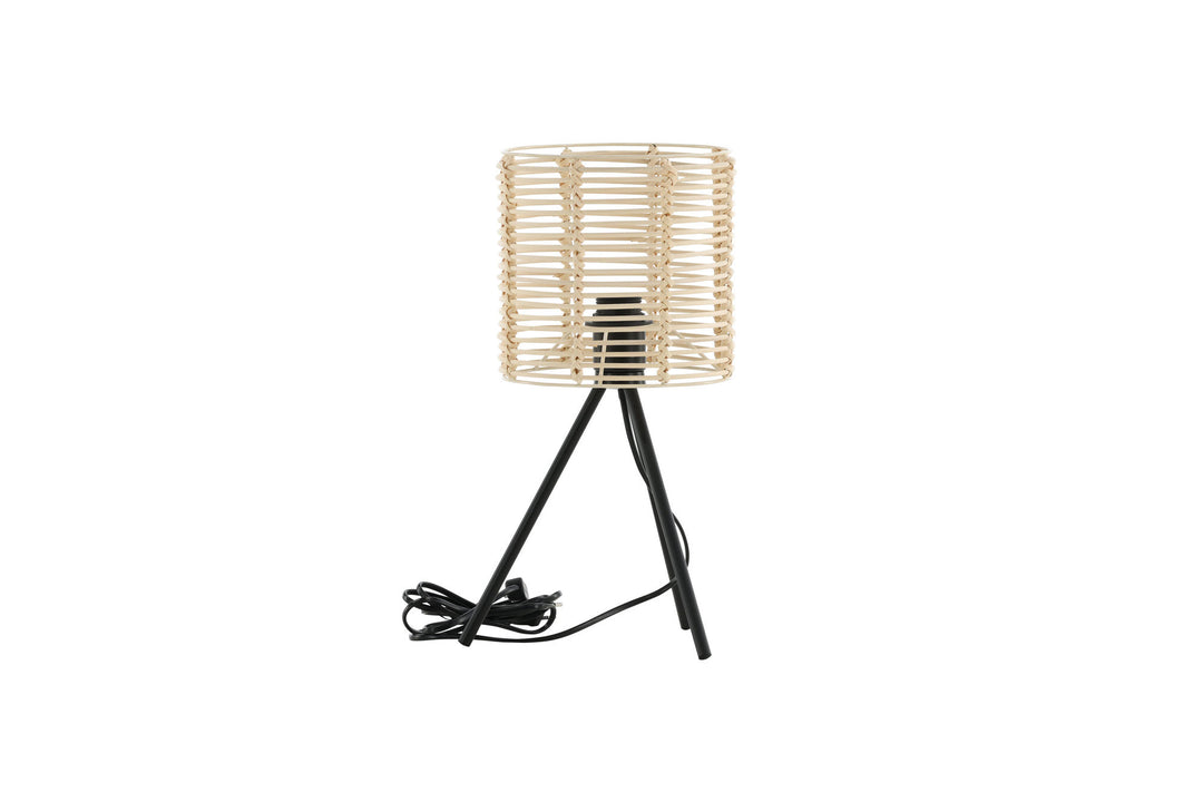 Venture Home Fence -Table Lamp - Black/Natural Rattan