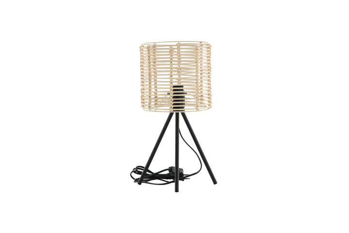 Venture Home Fence -Table Lamp - Black/Natural Rattan