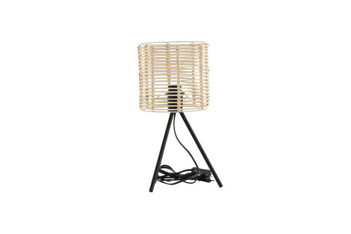 Venture Home Fence -Table Lamp - Black/Natural Rattan