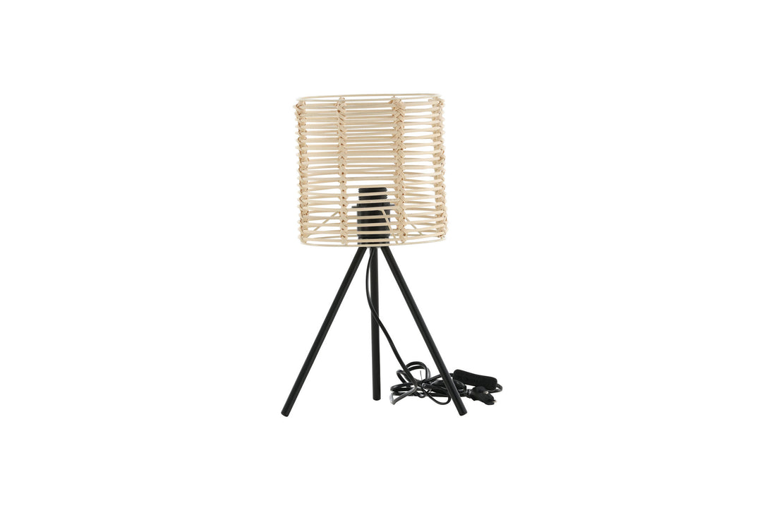 Venture Home Fence -Table Lamp - Black/Natural Rattan