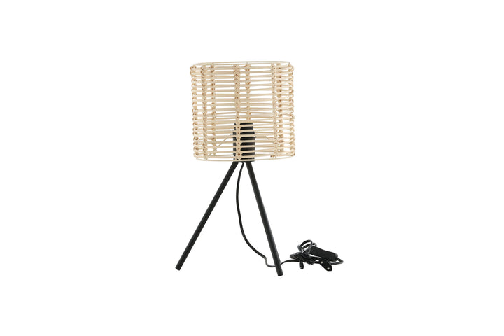 Venture Home Fence -Table Lamp - Black/Natural Rattan