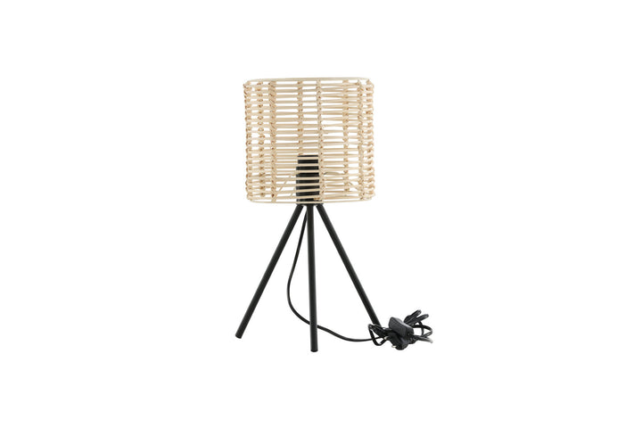 Venture Home Fence -Table Lamp - Black/Natural Rattan