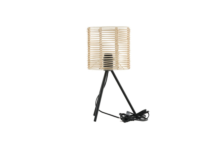 Venture Home Fence -Table Lamp - Black/Natural Rattan