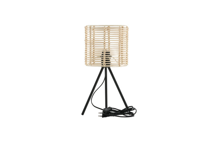 Venture Home Fence -Table Lamp - Black/Natural Rattan