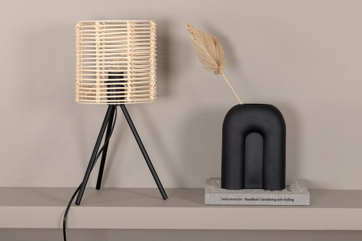Venture Home Fence -Table Lamp - Black/Natural Rattan