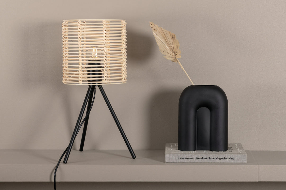Venture Home Fence -Table Lamp - Black/Natural Rattan