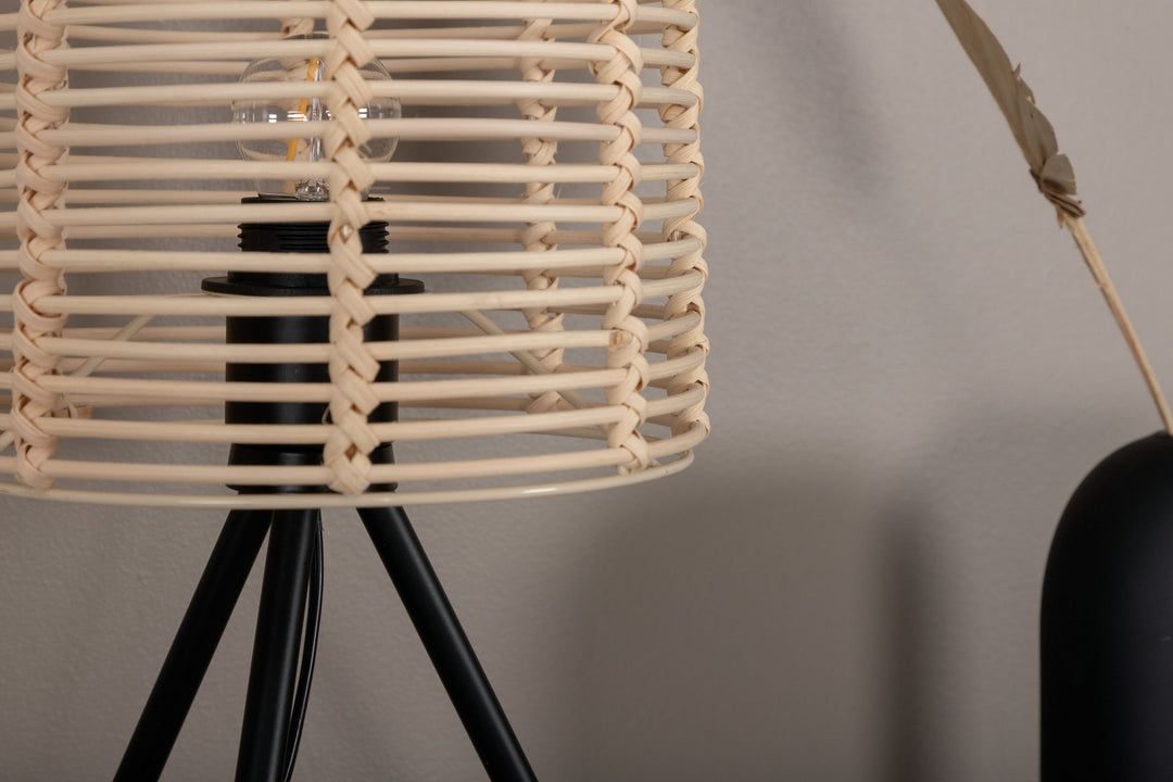 Venture Home Fence -Table Lamp - Black/Natural Rattan