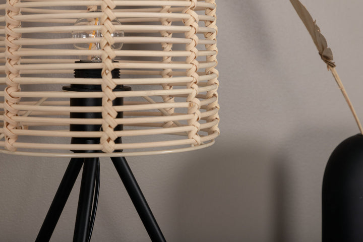 Venture Home Fence -Table Lamp - Black/Natural Rattan