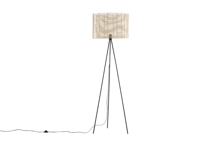 Venture Home Fence -Floor Lamp - Black/Natural Rattan