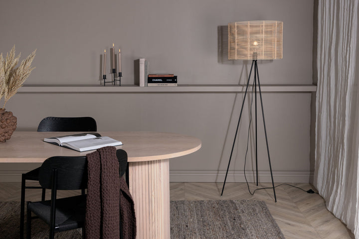 Venture Home Fence -Floor Lamp - Black/Natural Rattan