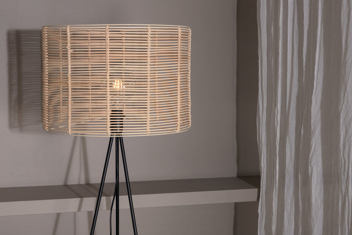 Venture Home Fence -Floor Lamp - Black/Natural Rattan