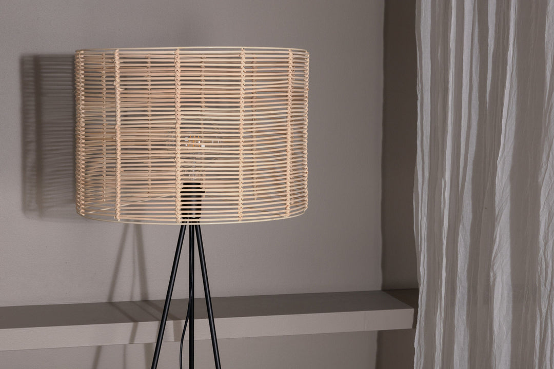 Venture Home Fence -Floor Lamp - Black/Natural Rattan