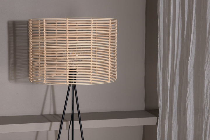 Venture Home Fence -Floor Lamp - Black/Natural Rattan