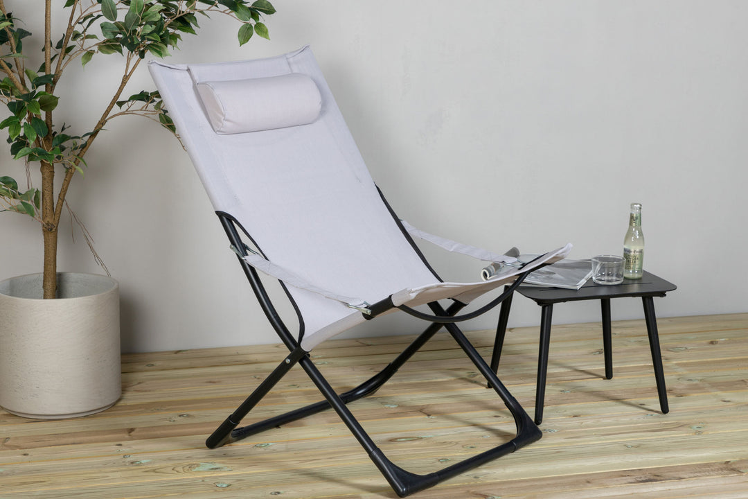 Venture Home Seville Foldable Relax Chair 2-pack - Black Frame/Grey Cushion