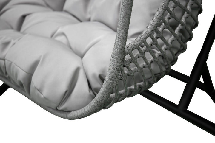 Venture Home Viga Double Hanging Chair - Black Frame / Grey Wicker / Grey Cushion