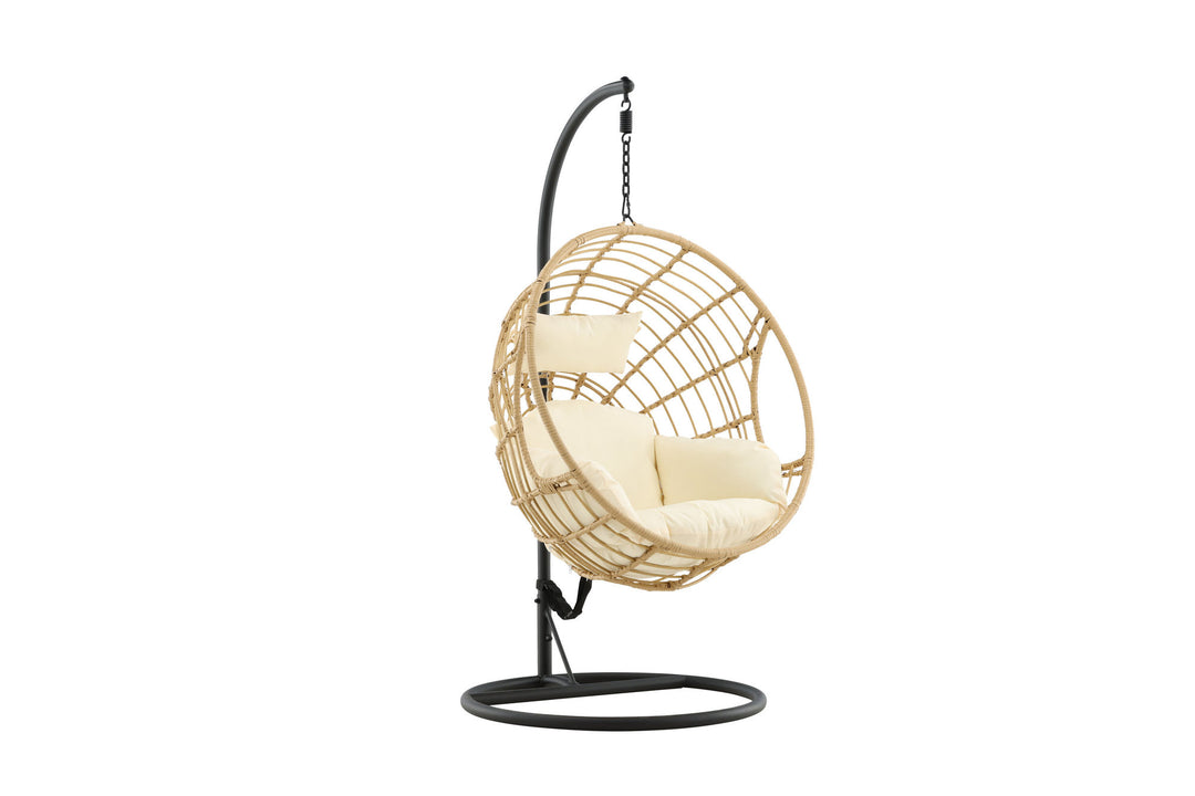 Venture Home Viga - Hanging Chair Round - Black Frame / Natur Wicker / Offwhite Cushion