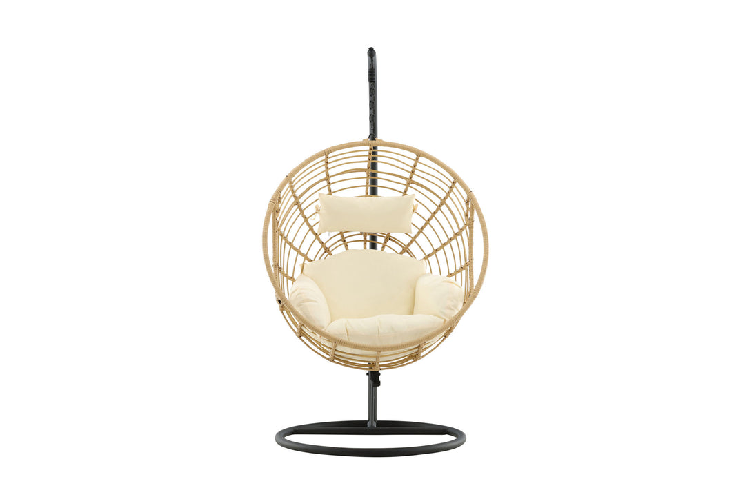 Venture Home Viga - Hanging Chair Round - Black Frame / Natur Wicker / Offwhite Cushion