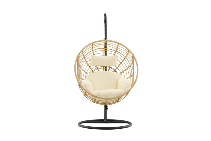 Venture Home Viga - Hanging Chair Round - Black Frame / Natur Wicker / Offwhite Cushion