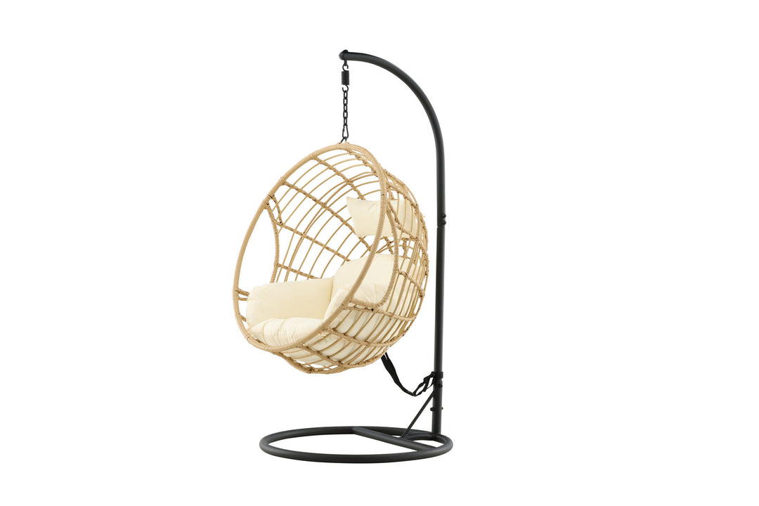 Venture Home Viga - Hanging Chair Round - Black Frame / Natur Wicker / Offwhite Cushion