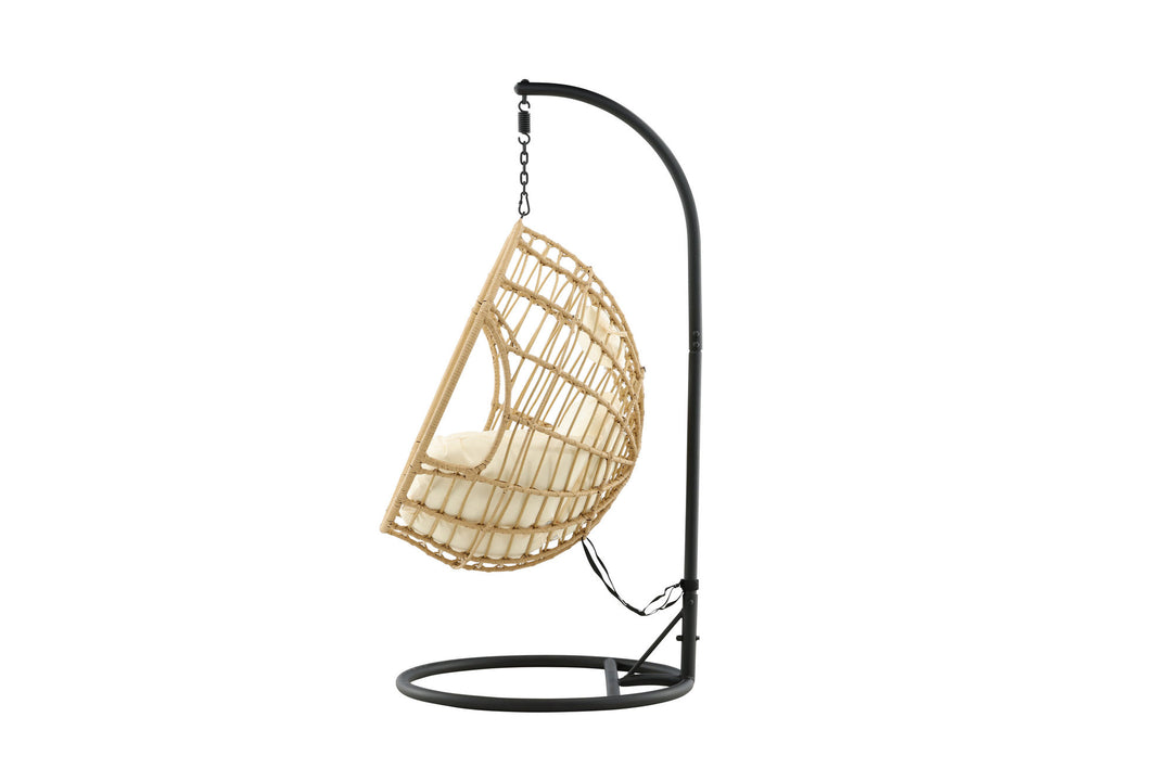 Venture Home Viga - Hanging Chair Round - Black Frame / Natur Wicker / Offwhite Cushion