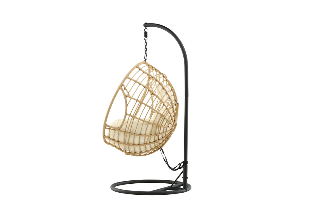 Venture Home Viga - Hanging Chair Round - Black Frame / Natur Wicker / Offwhite Cushion
