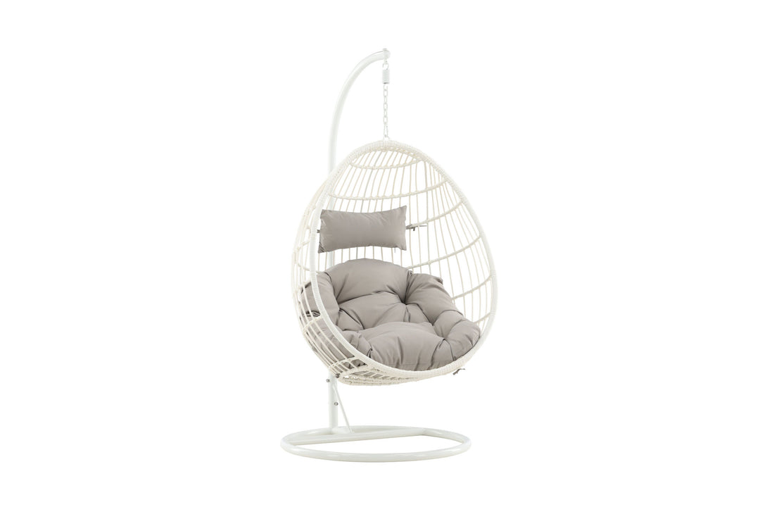 Venture Home Viga - Hanging Chair - White Frame / White Wicker / Grey Cushion