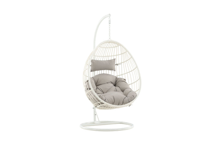 Venture Home Viga - Hanging Chair - White Frame / White Wicker / Grey Cushion