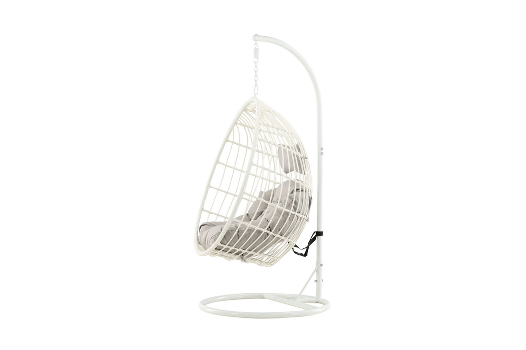 Venture Home Viga - Hanging Chair - White Frame / White Wicker / Grey Cushion