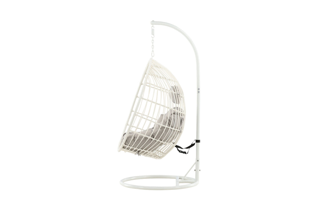 Venture Home Viga - Hanging Chair - White Frame / White Wicker / Grey Cushion