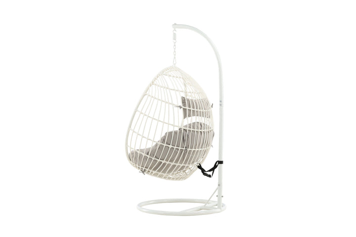 Venture Home Viga - Hanging Chair - White Frame / White Wicker / Grey Cushion