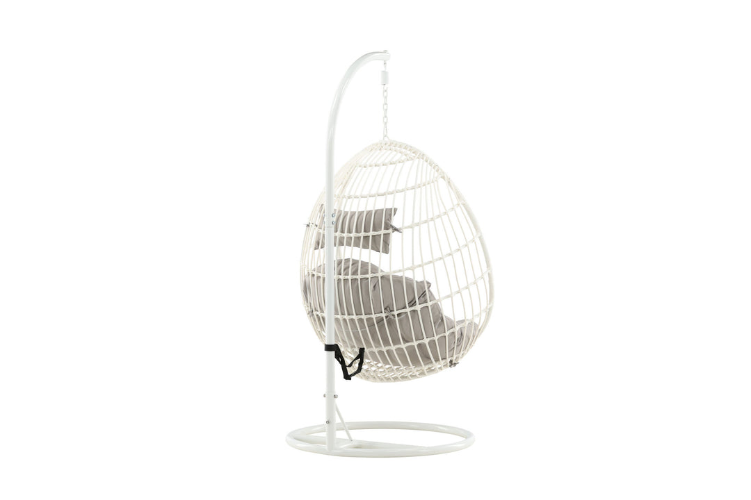 Venture Home Viga - Hanging Chair - White Frame / White Wicker / Grey Cushion