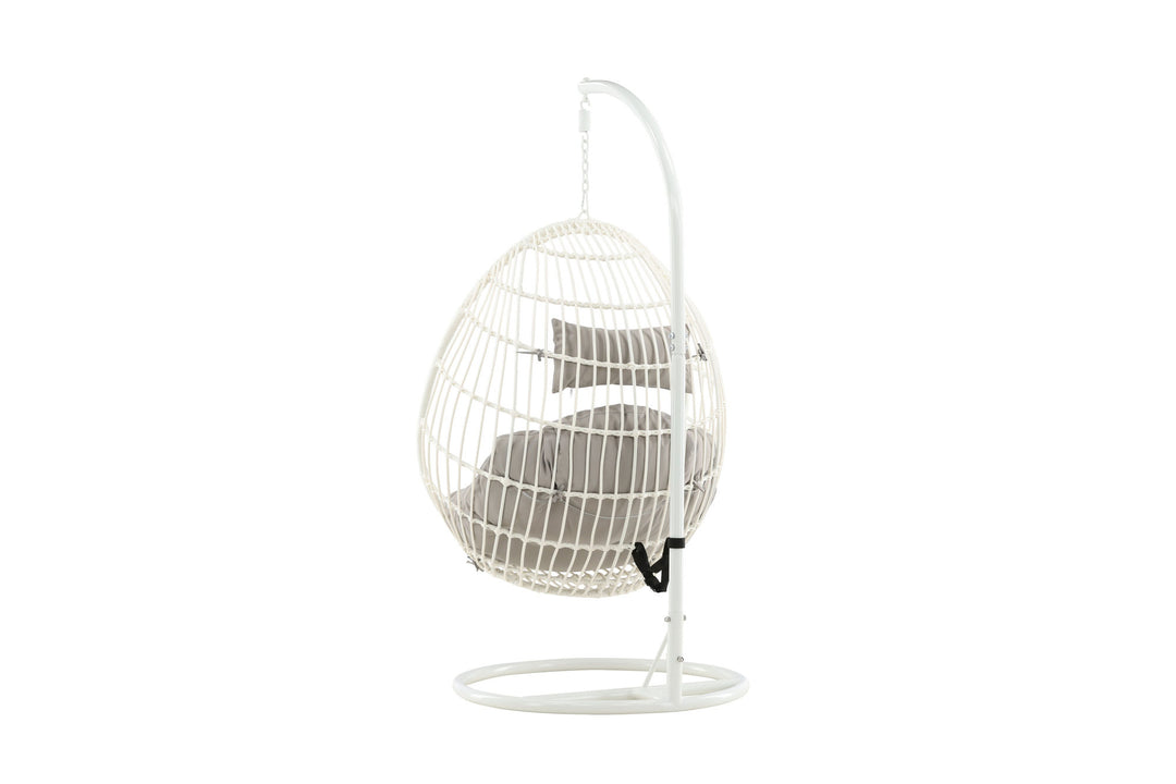 Venture Home Viga - Hanging Chair - White Frame / White Wicker / Grey Cushion