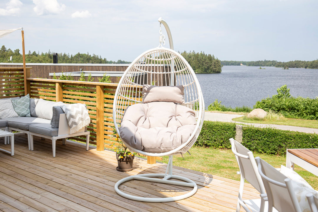 Venture Home Viga - Hanging Chair - White Frame / White Wicker / Grey Cushion