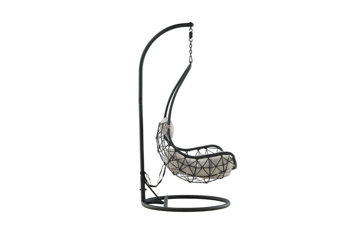Venture Home Vide Hanging Chair - Black Frame / Black Wicker / Grey Cushion