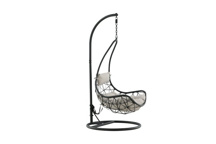 Venture Home Vide Hanging Chair - Black Frame / Black Wicker / Grey Cushion