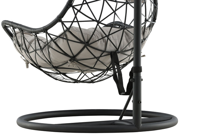 Venture Home Vide Hanging Chair - Black Frame / Black Wicker / Grey Cushion
