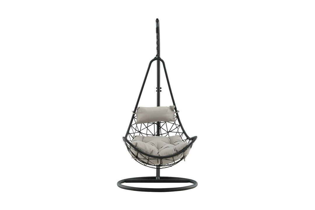 Venture Home Vide Hanging Chair - Black Frame / Black Wicker / Grey Cushion