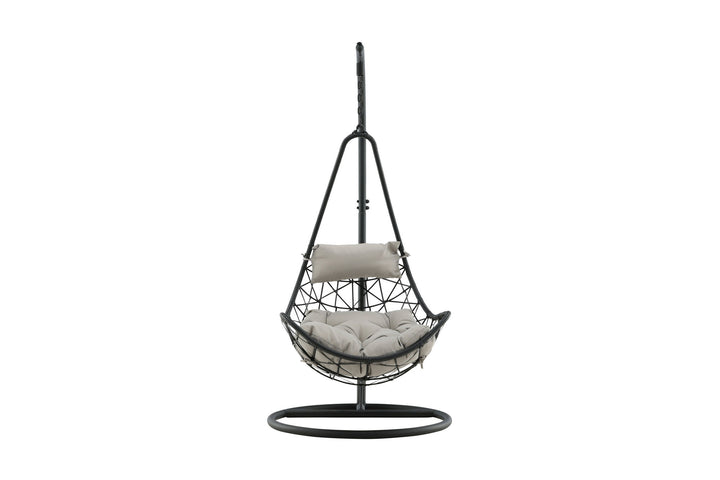Venture Home Vide Hanging Chair - Black Frame / Black Wicker / Grey Cushion