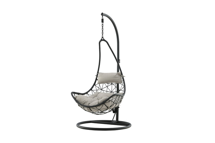 Venture Home Vide Hanging Chair - Black Frame / Black Wicker / Grey Cushion